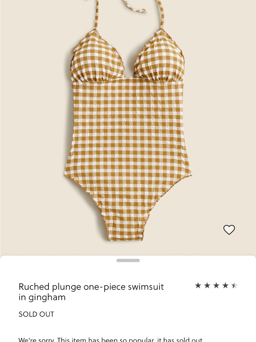 J. Crew Gingham One-Piece Swimsuit in Mustard and White